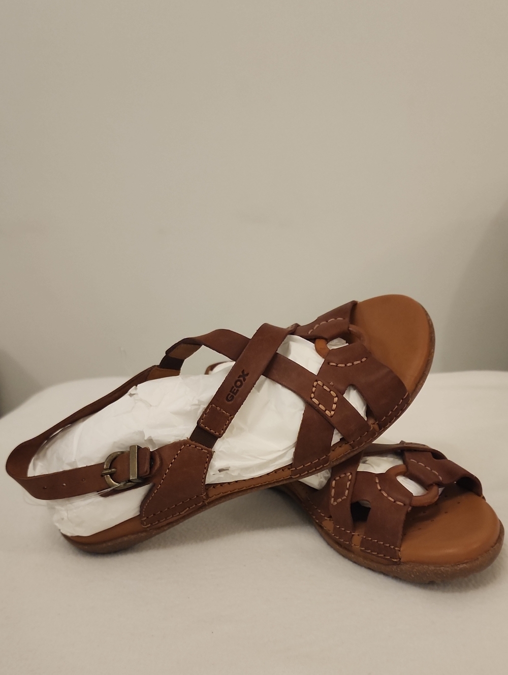 Geox Brown Leather Cross-Strap Women's Sandals BNEW